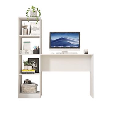 Imagem de Mesa Escrivaninha com Estante Retangular Tower Madeira Branco Fosco para Escritório