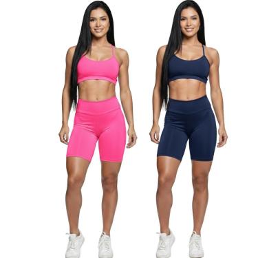 Imagem de KIT 2 Conjunto Top Alça Fina e Bermudinha Suplex Vekyo Roupa Para Academia Moda Fitness...
