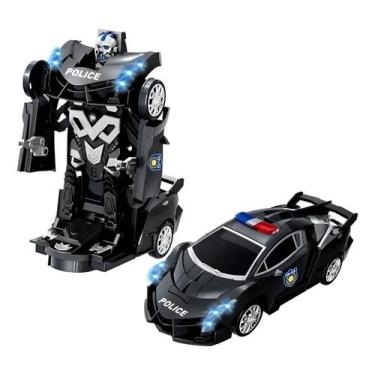 Imagem de Brinquedo Infantil Carrinho Luz E Som Polícia Que Vira Robô - Congratu