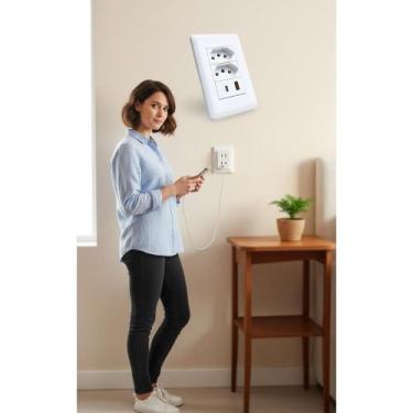 Imagem de Tomada Dupla Parede USB-C 10A Bivolt 4x2 Carregamento Rápido - Congrat