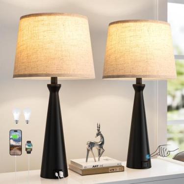 Imagem de Conjunto de 2 Abajures Seealle Pretos com Toque e Portas USB