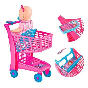 Imagem de Carrinho Mercado Faz De Conta Infantil De Brinquedo Menina Rosa-chicle