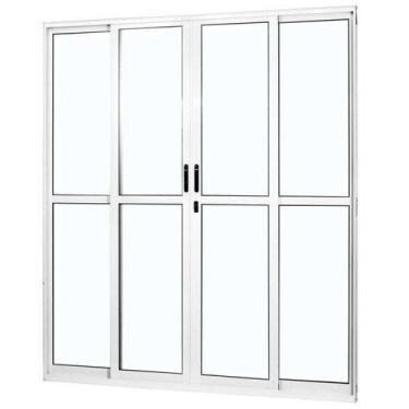Imagem de Porta de Aluminio de Correr 210x200cm 4 Folhas 2 Fixas com Vidro Liso 