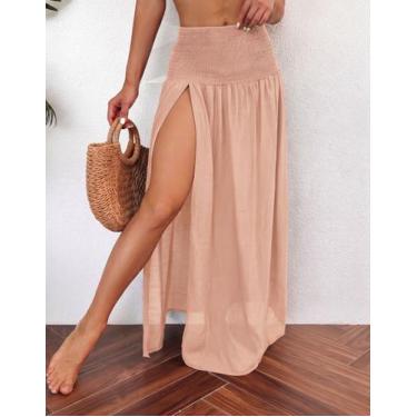 Imagem de Saia Longa Feminina Fenda Lateral Saida de Praia Franzida Elástico Mod