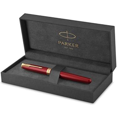 Imagem de Parker Sonnet Caneta-tinteiro vermelha com acabamento dourado, ponta média, caixa de presente