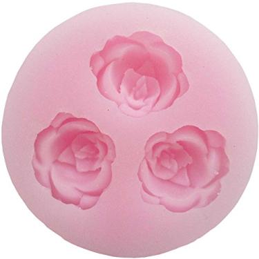 Imagem de Funshowcase Molde de silicone minúsculo de 3 furos florescendo rosa doce para decoração de bolo de fondant, topo de cupcake, argila de polímero, artesanato, epóxi de resina, fabricação de joias 47 x 47 x 13 mm