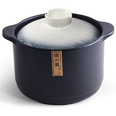 Imagem de Caçarola de cerâmica panela de argila japonesa donabe panela de argila redonda para cozinhar panela de barro panela de cerâmica resistente ao calor para uso diário Bibimbap e sopa, pedra azul, 5,5L
