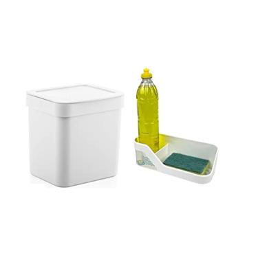 Imagem de Kit Cozinha Suporte Lixeira 2,5L Organizador De Pia Porta Detergente Branco - Ou