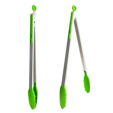 Imagem de UPTALY Pinças de churrasco extra longas de 45 cm com cabeças de silicone (2 peças verde esmeralda), pinça de grelha de aço inoxidável com alça longa, pinça de comida de tamanho grande, pinças de cozinha alongadas, pinça estendida