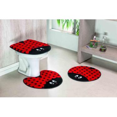 Imagem de Kit Tapete De Banheiro 3 Peças Antiderrapante Joaninha Vermelha - Home