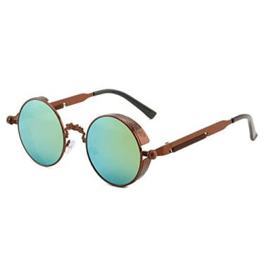 Imagem de Óculos de sol redondos retrô homens mulheres designer estilo punk à prova de vento armação de metal vintage óculos de sol óculos de sol uv400, C11 marrom verde, tamanho único