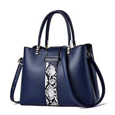 Imagem de Bolsa feminina elegante com alça superior, bolsa tiracolo de couro, bolsa de ombro grande, moda feminina, Azul, Large
