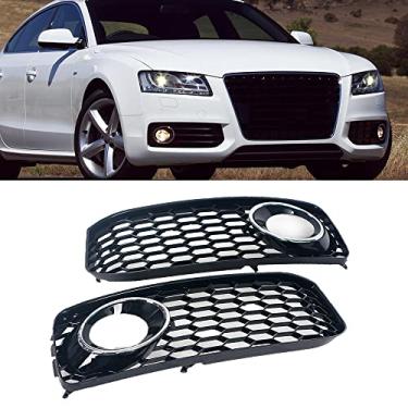 Imagem de JESYMBX Lâmpada de neblina para para-choque dianteiro do automóvel malha hexagonal cobertura de grade inferior compatível 1 par/2 peças esquerda e direita para Audi A5 S-Line S5 B8 RS5 2008-2012 8T0807681B 8T0807682D cromado
