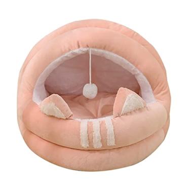 Imagem de Cama de gato para gatos internos Casas de gatos, cama de cachorro pequeno barraca de gato cabana gato gato caverna forma de casa camas de barraca de cachorro ao ar livre cama de dormir para gatos e cães pequenos, rosa, G