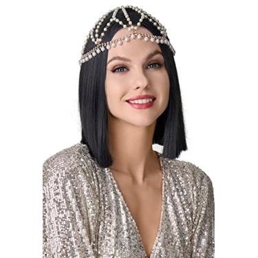 Imagem de BABEYOND Boné de cristal anos 1920 para cabeça de strass, acessórios de cabelo Great Gatsby dos anos 20 para festa Art Deco, Dourado, 1 Count (Pack of 1)