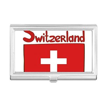 Imagem de Porta-cartões de visita com bandeira nacional da Suíça com estampa vermelha