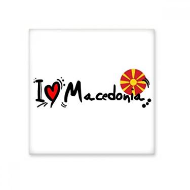 Imagem de I Love Macedônia Bandeira da Palavra Amor Ilustração Coração Cerâmica Azulejo Brilhante Decalque Pedra Adorna Tijolo Vitrificado