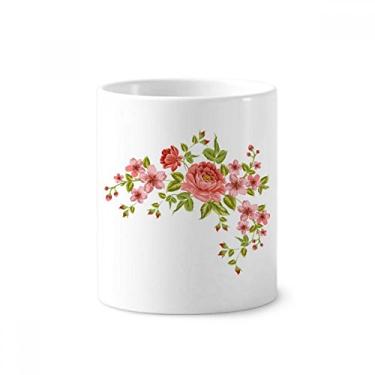 Imagem de Suporte de caneta com estampa de rosas vermelhas e flores, escova de dentes, caneca, suporte de cerâmica, copo lápis