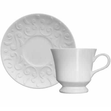 Imagem de Xícara de Café com Pires 190ml Porcelana em Relevo Tassel Germer Branco