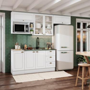 Imagem de Cozinha Compacta 6 Peças com Aéreo para Micro-Ondas Emily Espresso Móveis Branco HP/Calcare