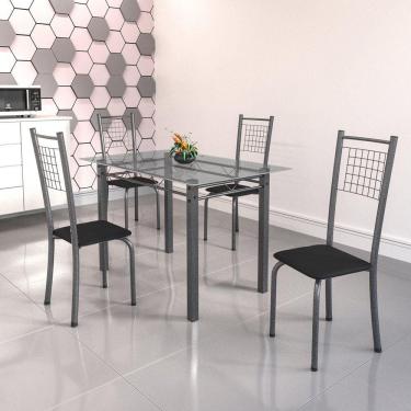Imagem de Conjunto de Mesa Tubular 4 Cadeiras 120cm com Tampo de Vidro Iza Soma Móveis Preto/Prata