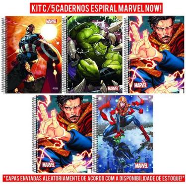 Imagem de Kit 5 Caderno Marvel Now Espiral Universitário 80 Fls Vingadores
