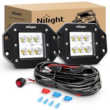 Imagem de Nilight 2 peças 18 W Holofote Flush Mount LED Faróis de Neblina Luzes Off Road Luzes de Condução com Chicote de Fiação Off Road, 2 anos de Garantia (ZH050)