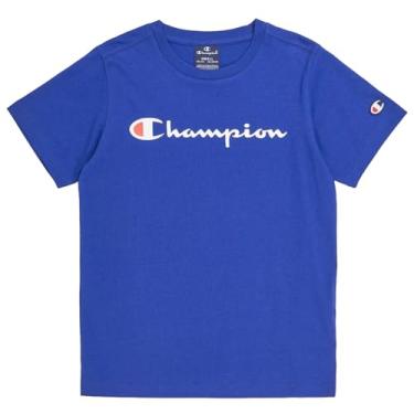 Imagem de Champion Camiseta masculina, camiseta masculina de gola redonda de algodão médio, camiseta para homens, escrita (regular ou grande e alto), (Coleção 2024) Azul royal, P
