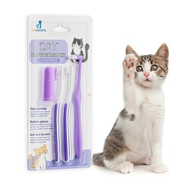 Imagem de VVHOMIFE Escova de dentes para gatos, kit completo de cuidados dentários com rastreador de clareamento dental – Escovas premium para gatos, higiene oral fácil e limpeza de lacunas - gato