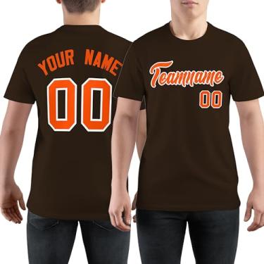 Imagem de Camiseta de beisebol personalizada para homens, mulheres, jovens, camisas de manga curta, logotipo com número de nome impresso personalizado, Marrom e laranja - 71 cm (28"), One Size