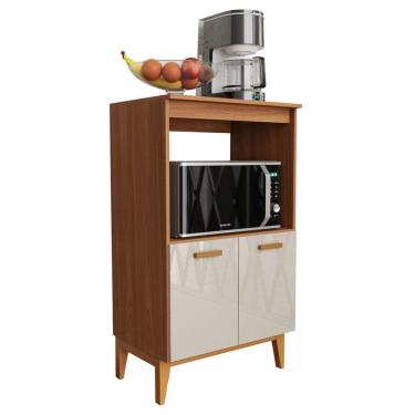 Imagem de Balcão Multiuso 65cm para Forno e Microondas 2 Portas Armário Cozinha Freijó Off-White