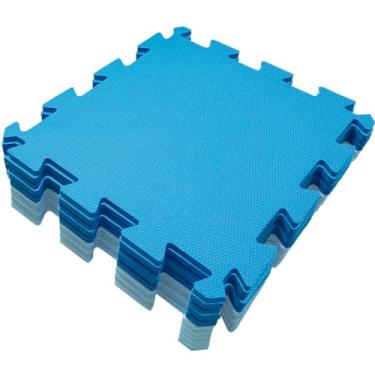 Imagem de Kit 10 Tapete Tatame Infantil EVA Menino 50x50 Azul Antiderrapante Impermeavel Atividades Educativas