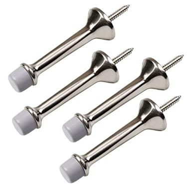 Imagem de Cosnys Pacote com 4 batentes de porta rígidos sólidos resistentes de 7,6 cm com ponta de borracha macia, tampa de porta de metal fundido de zinco protege a parede e a porta, níquel acetinado escovado