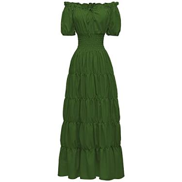 Imagem de Abaowedding Vestido feminino renascentista medieval camisa pirata camponesa top irlandês sob vestido, Exército, XGG