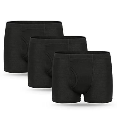 Imagem de Cueca boxer masculina para incontinência, 3 peças, proteção contra absorção, lavável, roupa íntima à prova de vazamento, com área absorvente frontal e traseira, 200 ml (preta, média)