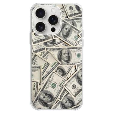 Imagem de Blingy's Capa para iPhone 15 Pro, capa protetora de TPU macio com design divertido de cem dólares e notas de cem dólares compatível com iPhone 15 Pro de 6,1 polegadas (design de dinheiro)
