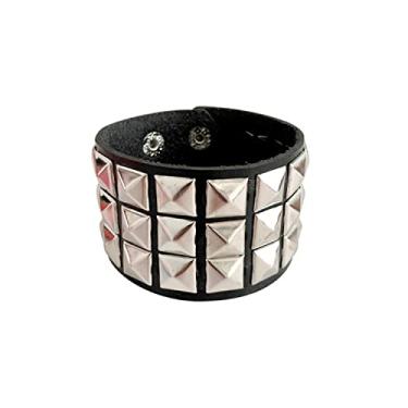 Imagem de Fuqimanman2020 1-2 peças, pulseira gótica de couro genuíno punk metal dos anos 80 para homens e mulheres, pulseira preta colorida ajustável com espigão de rocha rebite bracelete acessórios para lembrancinhas de festa, 1, Metal, Sem pedras preciosas