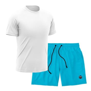 Imagem de Kit Short + Camiseta Dry Treino Fitness Academia Bermuda Camisa Praia Esporte Branco-Masculino