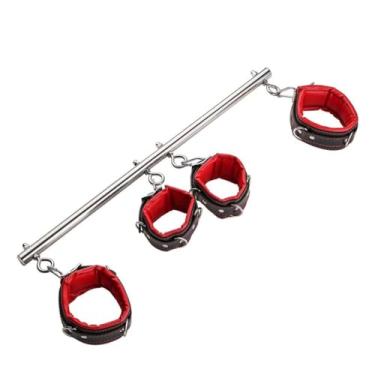 Imagem de Conjunto de Aço Inoxidável Estender a Barra Algemas Tornozelo e Pulso Fetiche Restrições brinquedos Sexuais Adulto Para o Casal (Vermelho)
