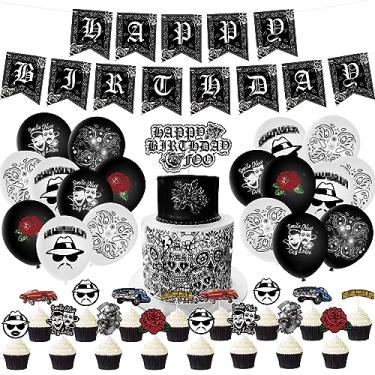Imagem de Wood Homing Cholo Birthday Party Decorations, Early 2000s Party Kit for Teens, Old School Black Cholo Theme Balloon, Happy Birthday Banner and Cake Topper for Party Decor, Cholo Theme Party Supplies