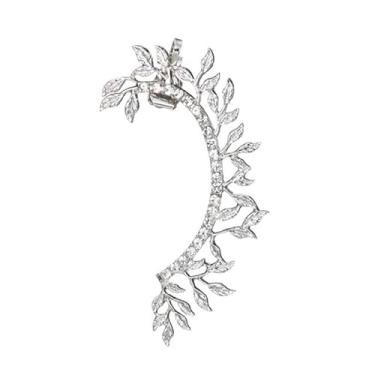 Imagem de Metmejiao Brincos de jaqueta para escaladores de folhas sem perfuração, brincos fofos de strass, orelha esquerda, prendedor de orelha, dourado, prata, brinco de alpinista, clipe de orelha superior