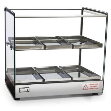 Imagem de Estufa Quadrada para Salgados Dupla 6 Bandejas EVR BC Vidro Reto Com Perfil Cinza - Titã