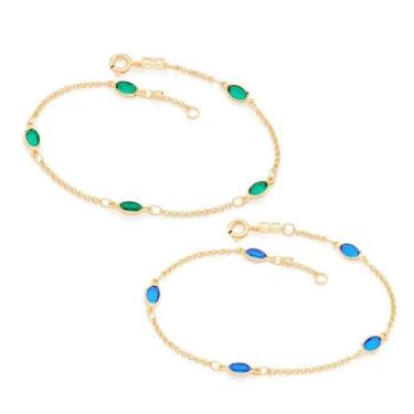 Imagem de Pulseira banhado ouro 3x 24k 18k e 22k feminina pedra elo português cr