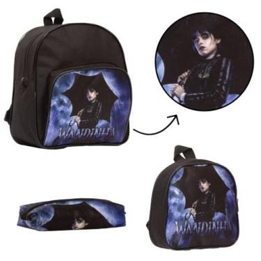 Imagem de Kit Mochila Wandinha Com Lancheira Infantil e Estojo Preto - TOYS 2U