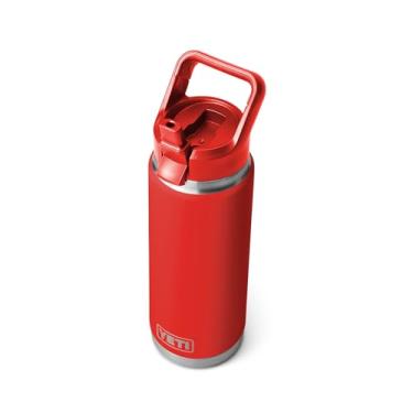 Imagem de YETI Garrafa Rambler de 740 ml, isolada a vácuo, aço inoxidável com tampa de palha correspondente, vermelho Canyon