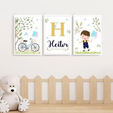 Imagem de 3 Quadros Infantil Ursinho Príncipe - FlorEllas, Jardim Menino