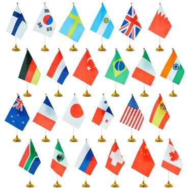 Imagem de Juvale Mini conjunto com 24 peças da Country Flags - 14 x 21 cm, 12 polos, multicolorido - Bandeiras do mundo e exibição de mesa para decorações de festas olímpicas