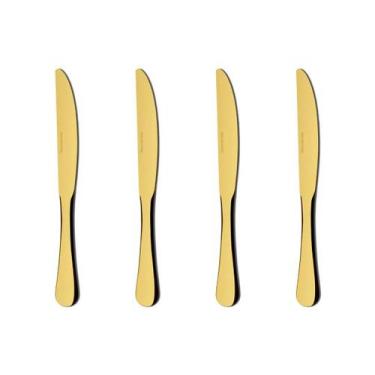 Imagem de Conjunto 4 Facas de Mesa Elite Dourado Talheres Gourmet Mix em Aço Ino