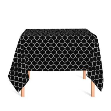 Imagem de Toalha de Mesa Quadrada em Tecido Jacquard Preto e Crú Geométrico Trad
