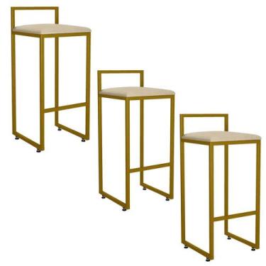 Imagem de Kit 03 Banqueta Alta Industrial 0,63 cm Metal Dourada Suede Bege - Val